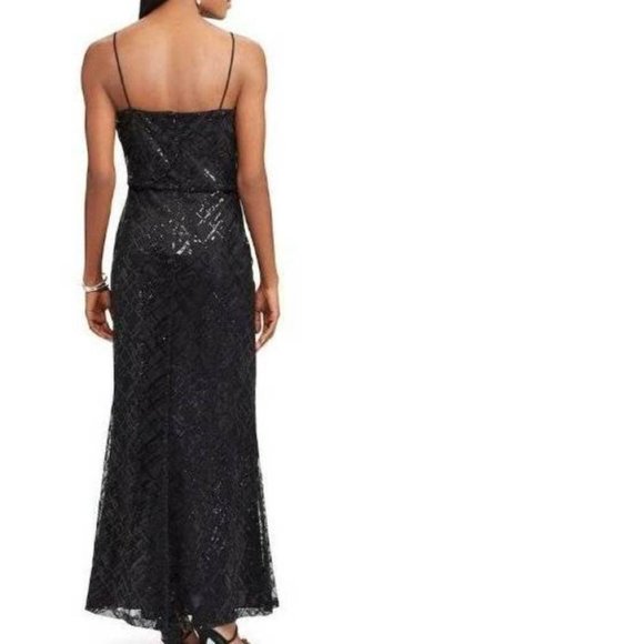 Womens Formal Dress Maxi Chaps Black 4 Chiffon Sequined Spaghetti Strap Party - Picture 2 of 8